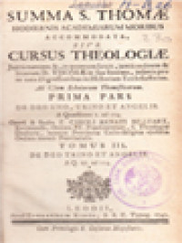 Image of Cursus Theologiae, Prima Pars (De Deo Uno, Trino Et Angelis) - Tomus III. De Deo Trino Et Angelis