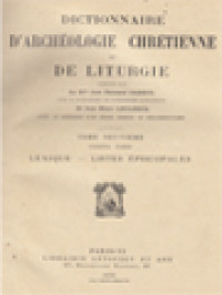 Image of Dictionnaire D'archéologie Chrétienne Et De Liturgie IX.1: Lexique - Listes Episcopales